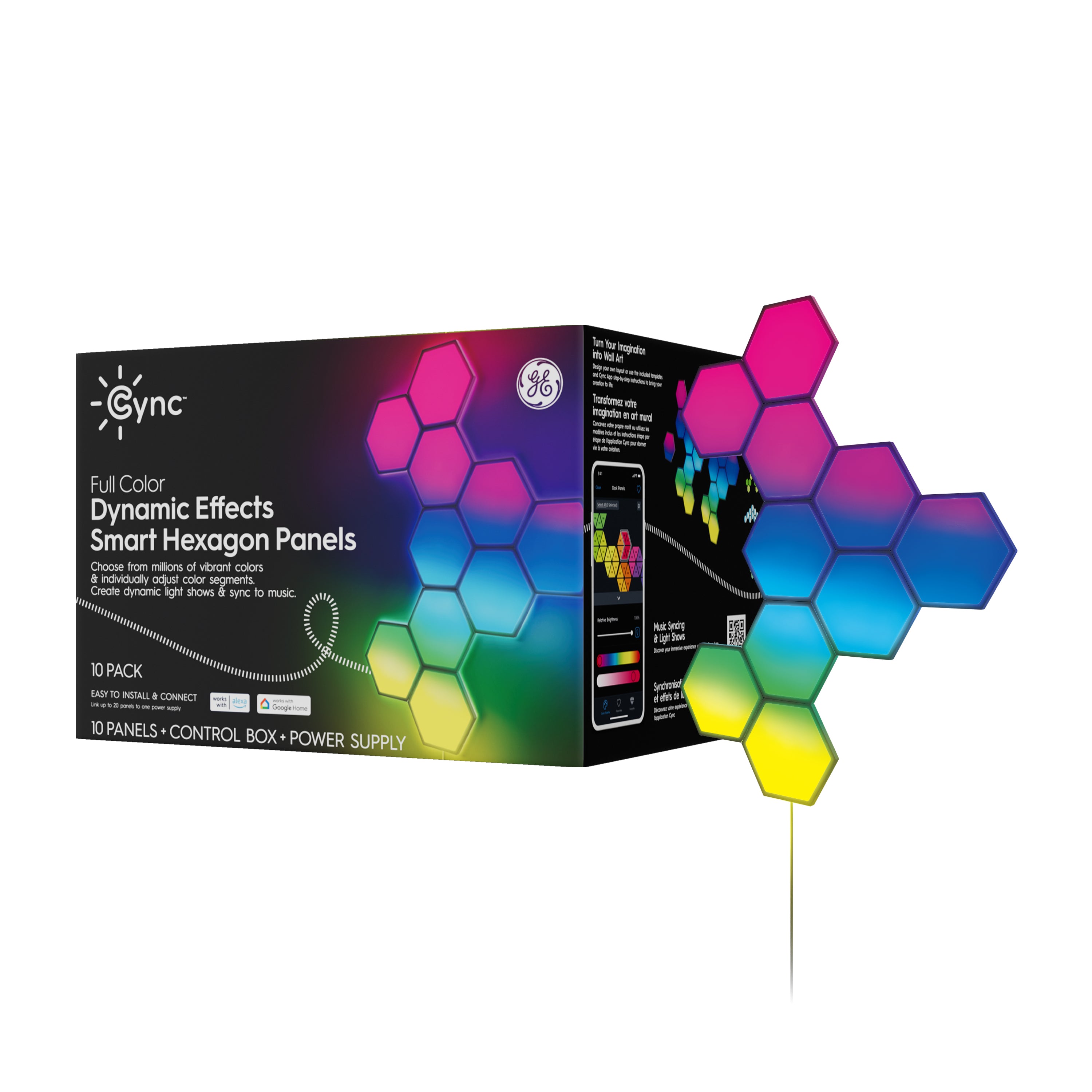GE Cync Dynamic Effects Full Color Smart LED Hexagon Panels